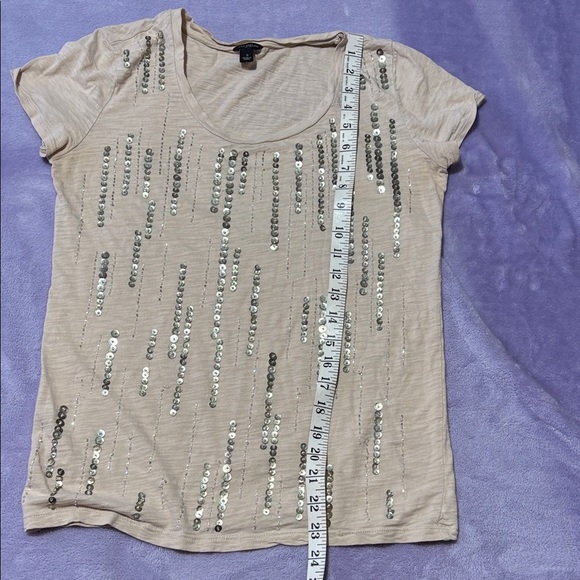 Ann Taylor Beige Sequin Short Sleeve Top - Picture 4 of 7
